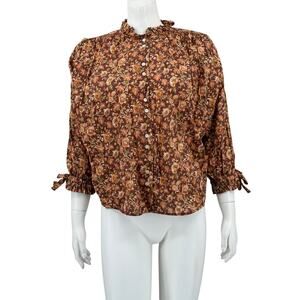 Doen Top Womens Medium Rose Button Up Mulberry Vine Floral 100% Organic Cotton‎